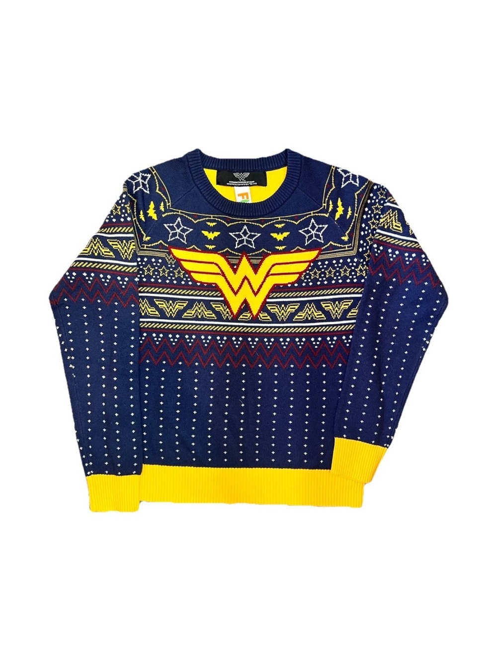 FUN.com Wonder Woman DC Fair Isle Knit Pullover Sweater Crew Neck S Blue